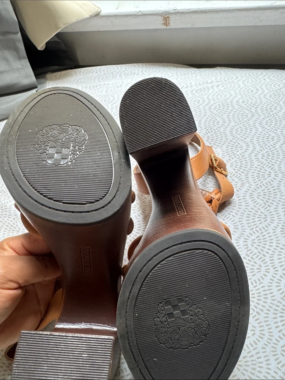 Braided Leather Slingback Heels in Tan